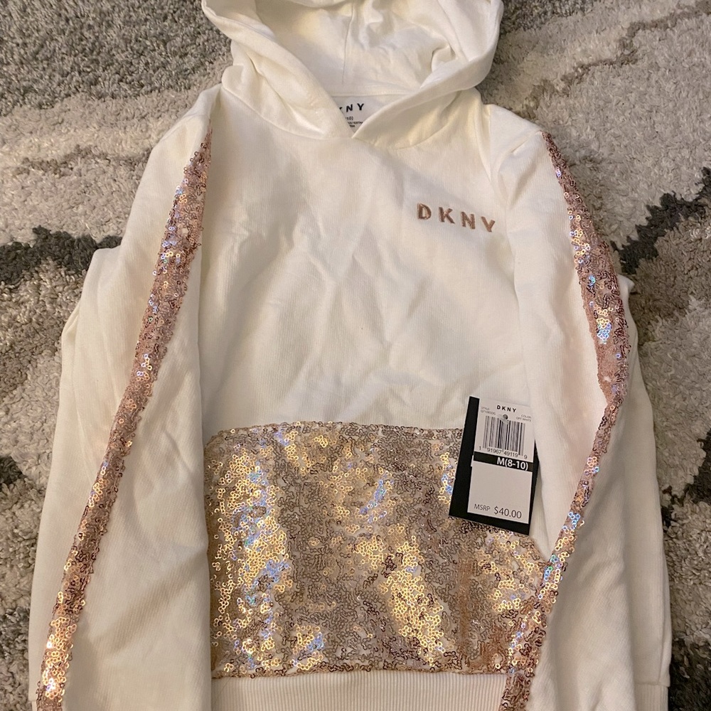 Girls DKNY hoodie, white. Girls size 8/10